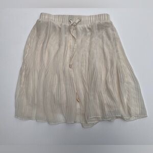 Women’s XS Cream Pleated Pull-On Midi Skirt Drawstring Waist Coquette Balletcore